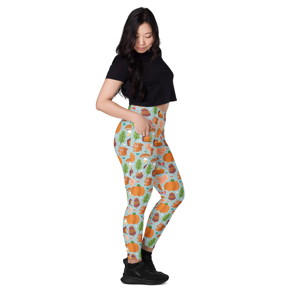 Women’s Fall Squirrel Yoga Leggings With Pockets – High-Waisted, Soft Compression Active Pants
