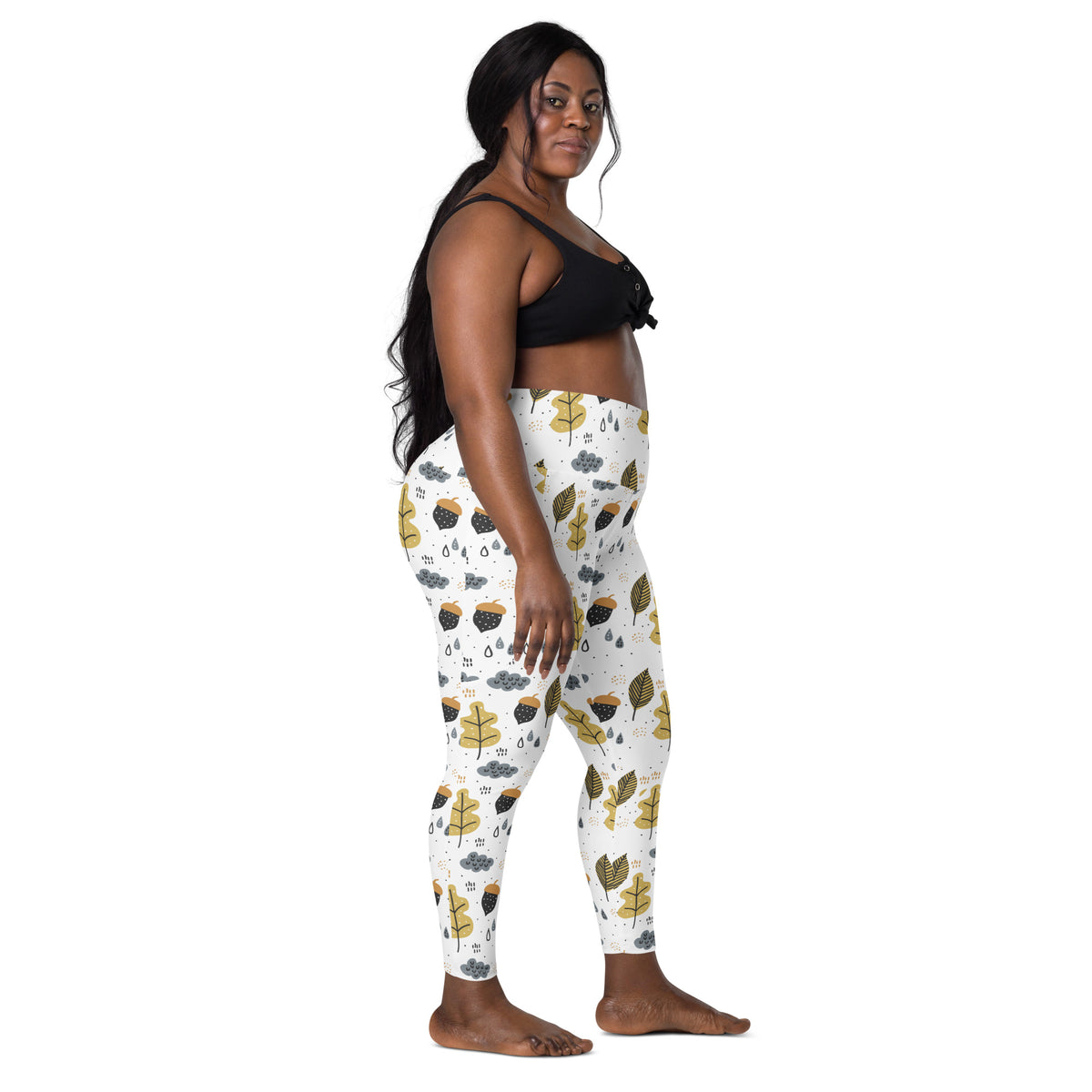 Women’s Fall Leaves & Acorn Yoga Leggings With Pockets – High-Waisted, Soft Compression Active Pants
