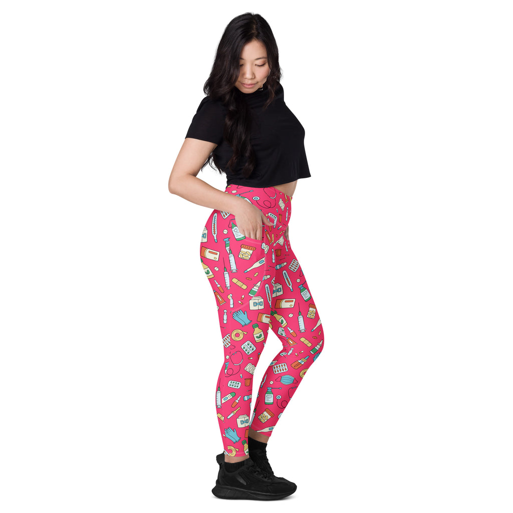 Women’s Nurse Themed Yoga Leggings With Pockets – High-Waisted, Soft Compression Active Pants