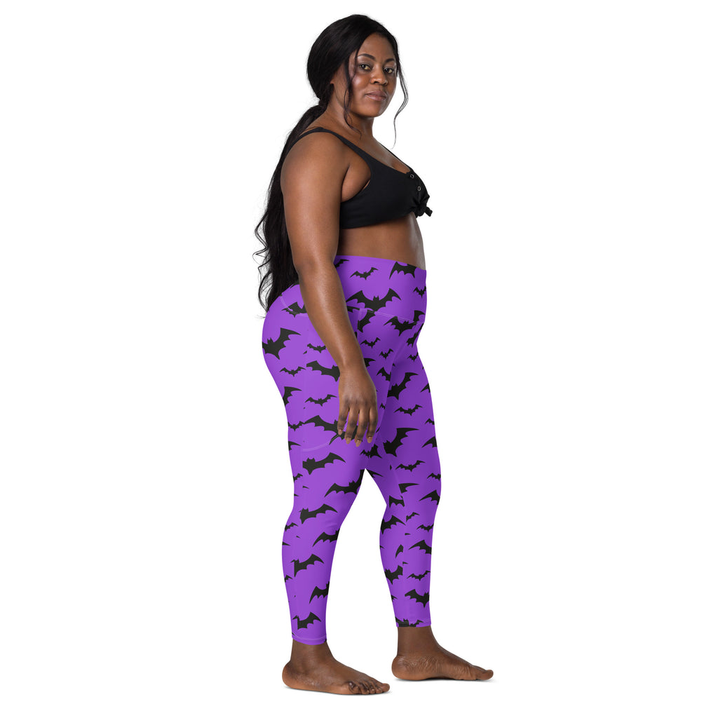 Women’s Purple Bats Halloween Yoga Leggings With Pockets – High-Waisted, Soft Compression Active Pants