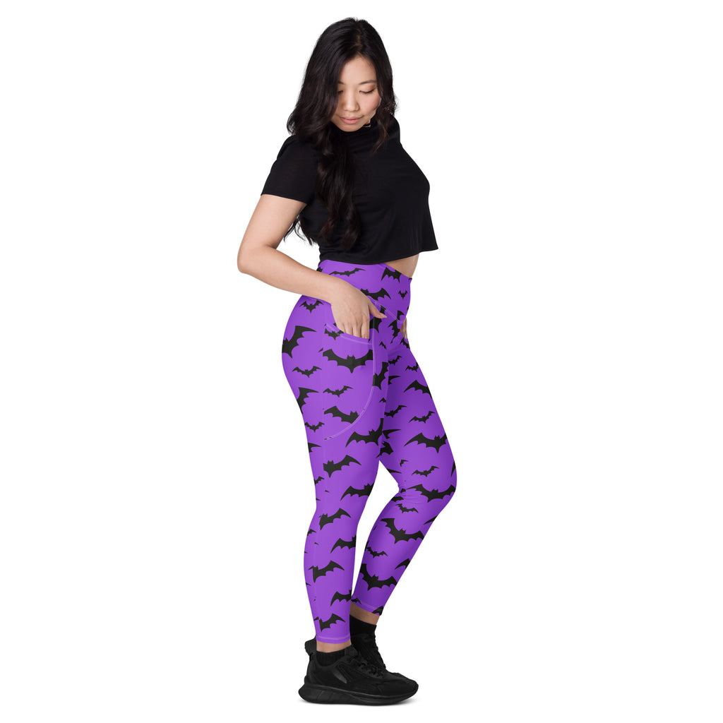 Women’s Purple Bats Halloween Yoga Leggings With Pockets – High-Waisted, Soft Compression Active Pants
