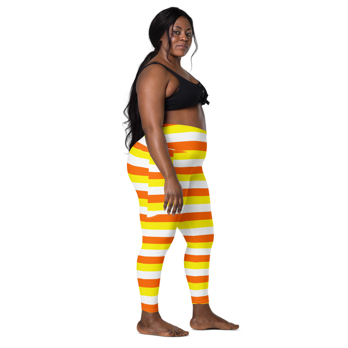 Women’s Candy Corn Stripes Yoga Leggings With Pockets – High-Waisted, Soft Compression Active Pants