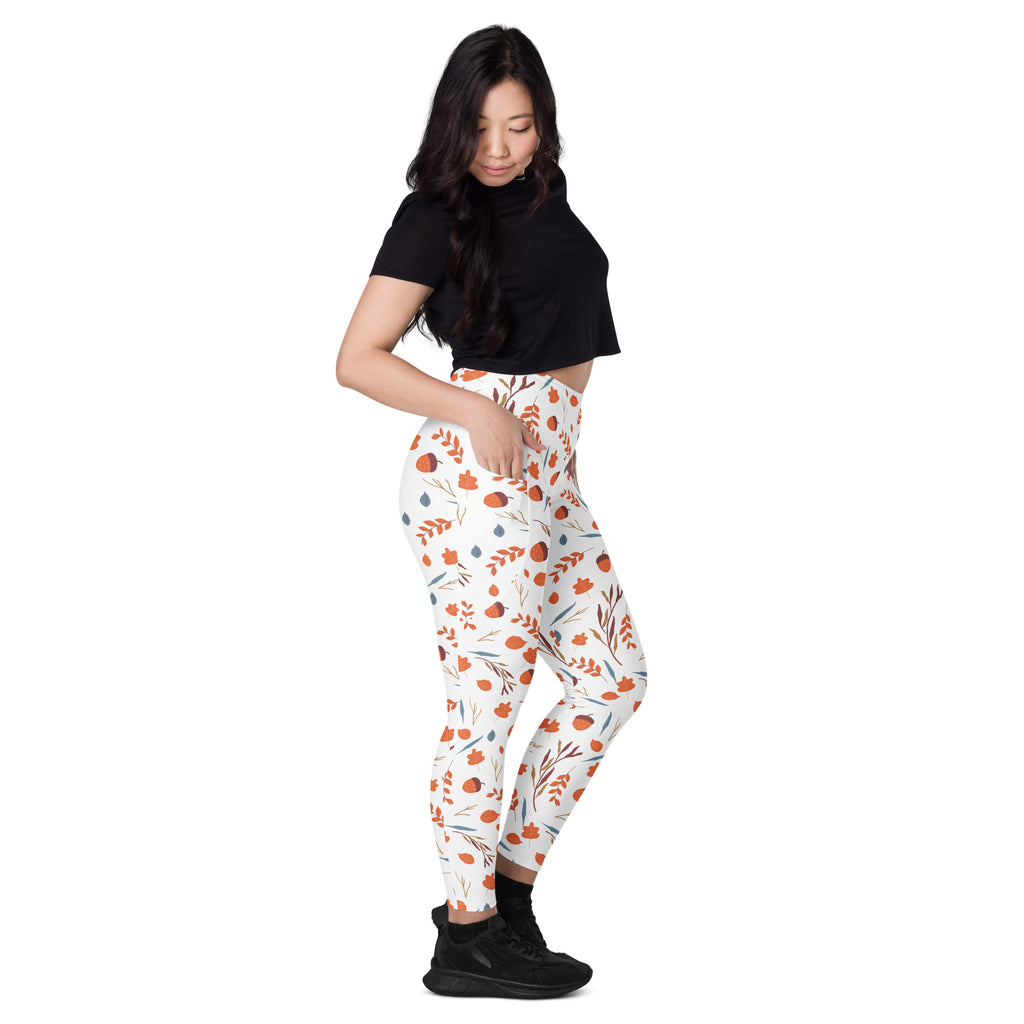 Women’s Fall Acorns Yoga Leggings With Pockets – High-Waisted, Soft Compression Active Pants