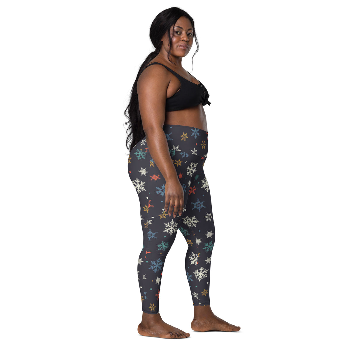 Women’s Colorful Snowflake Christmas Yoga Leggings With Pockets – High-Waisted, Soft Compression Active Pants