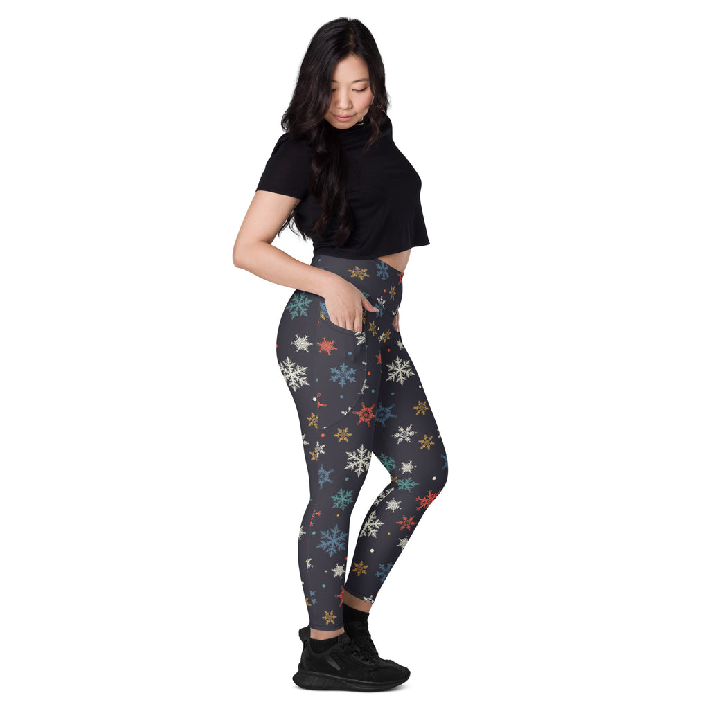 Women’s Colorful Snowflake Christmas Yoga Leggings With Pockets – High-Waisted, Soft Compression Active Pants
