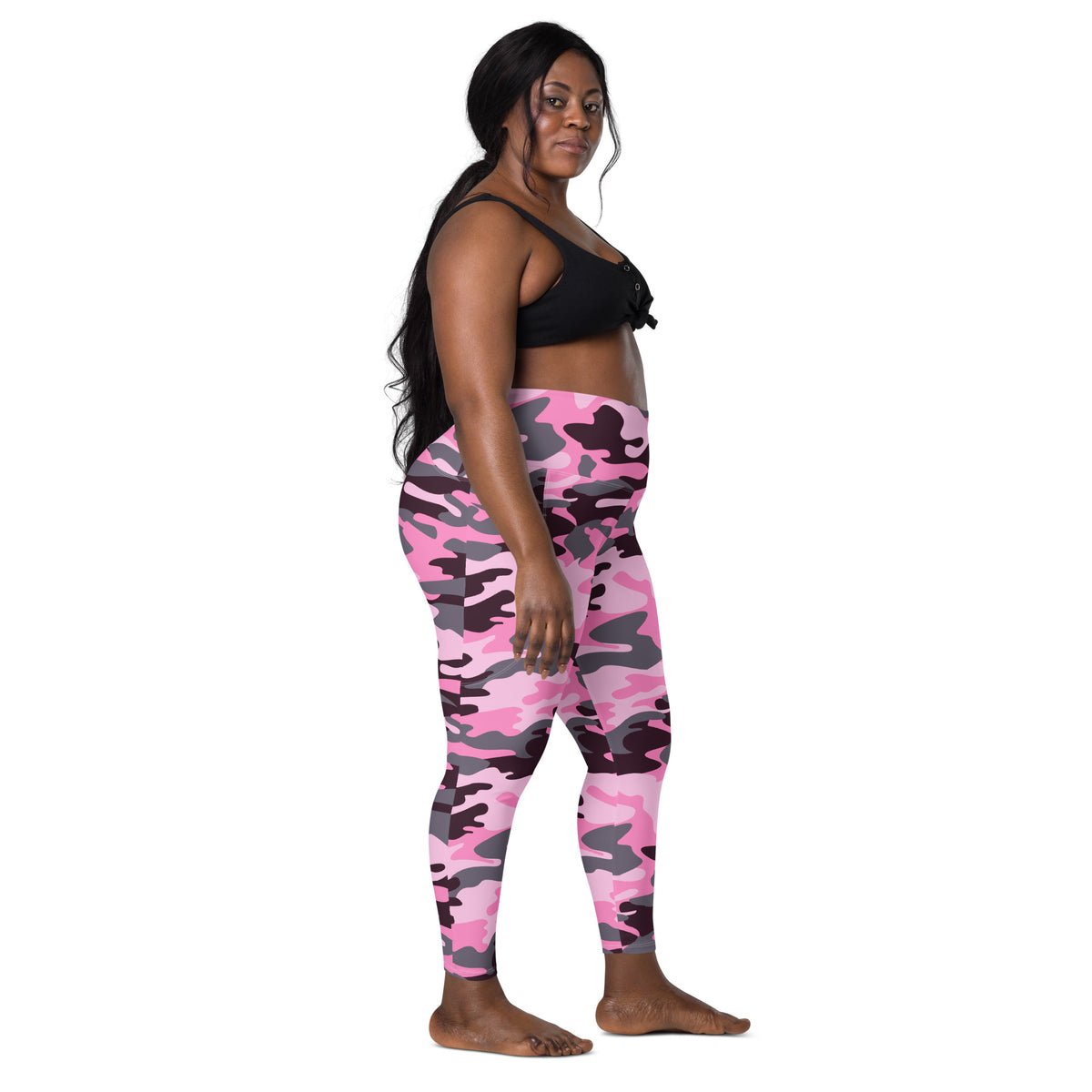 Women’s Pink Camouflage Yoga Leggings With Pockets – High-Waisted, Soft Compression Active Pants
