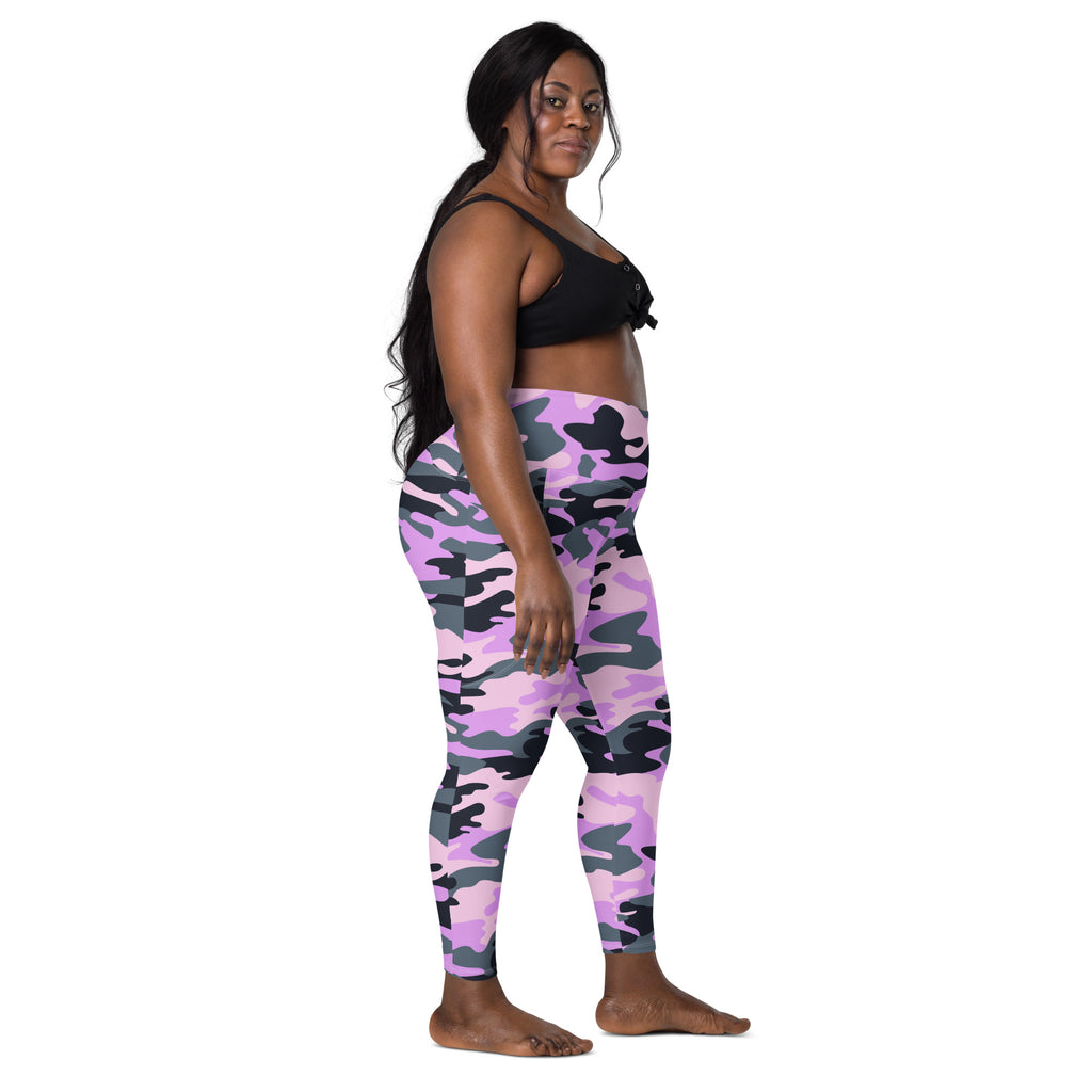 Women’s Purple Camouflage Yoga Leggings With Pockets – High-Waisted, Soft Compression Active Pants