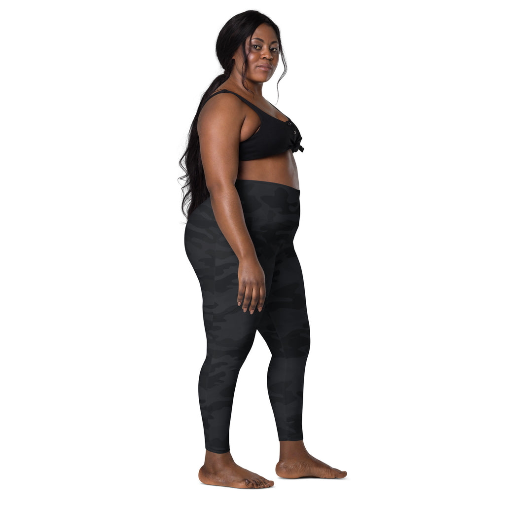 Women’s Black Camouflage Yoga Leggings With Pockets – High-Waisted, Soft Compression Active Pants