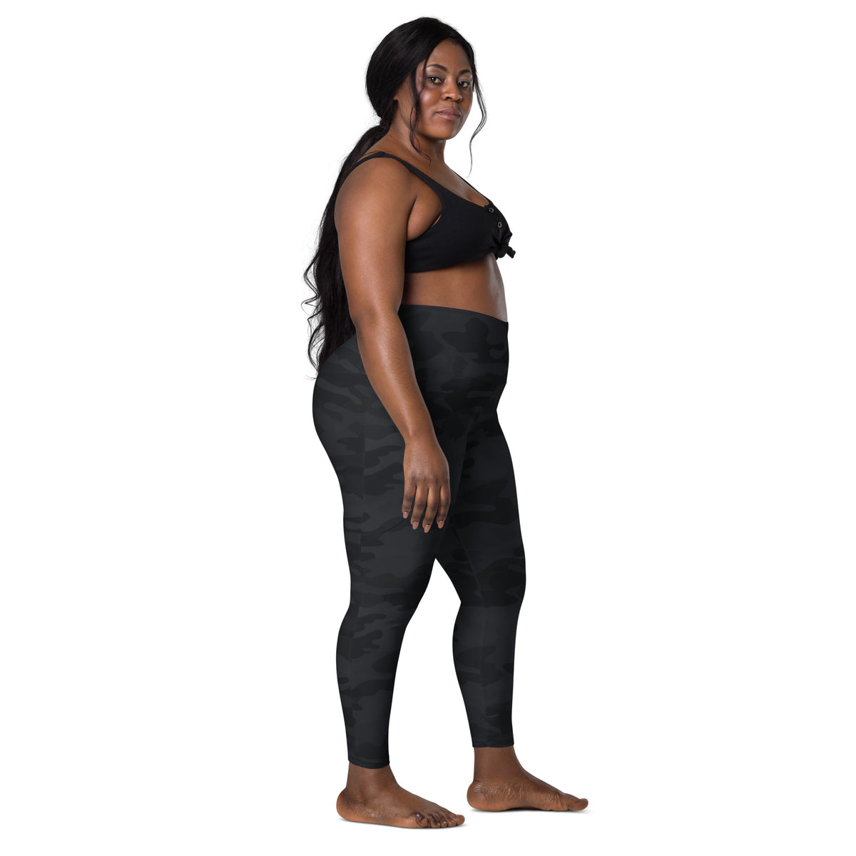 Women’s Black Camouflage Yoga Leggings With Pockets – High-Waisted, Soft Compression Active Pants