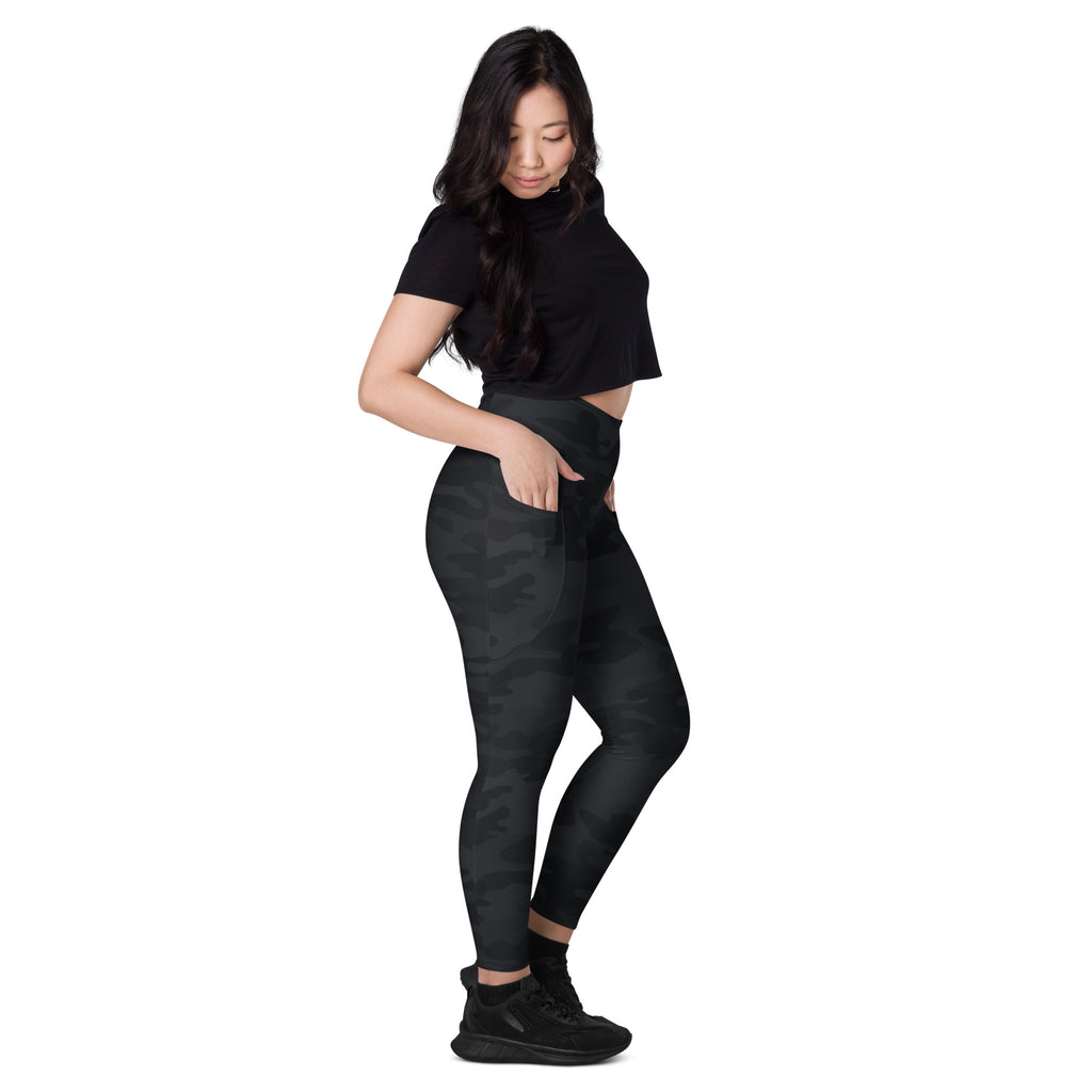 Women’s Black Camouflage Yoga Leggings With Pockets – High-Waisted, Soft Compression Active Pants