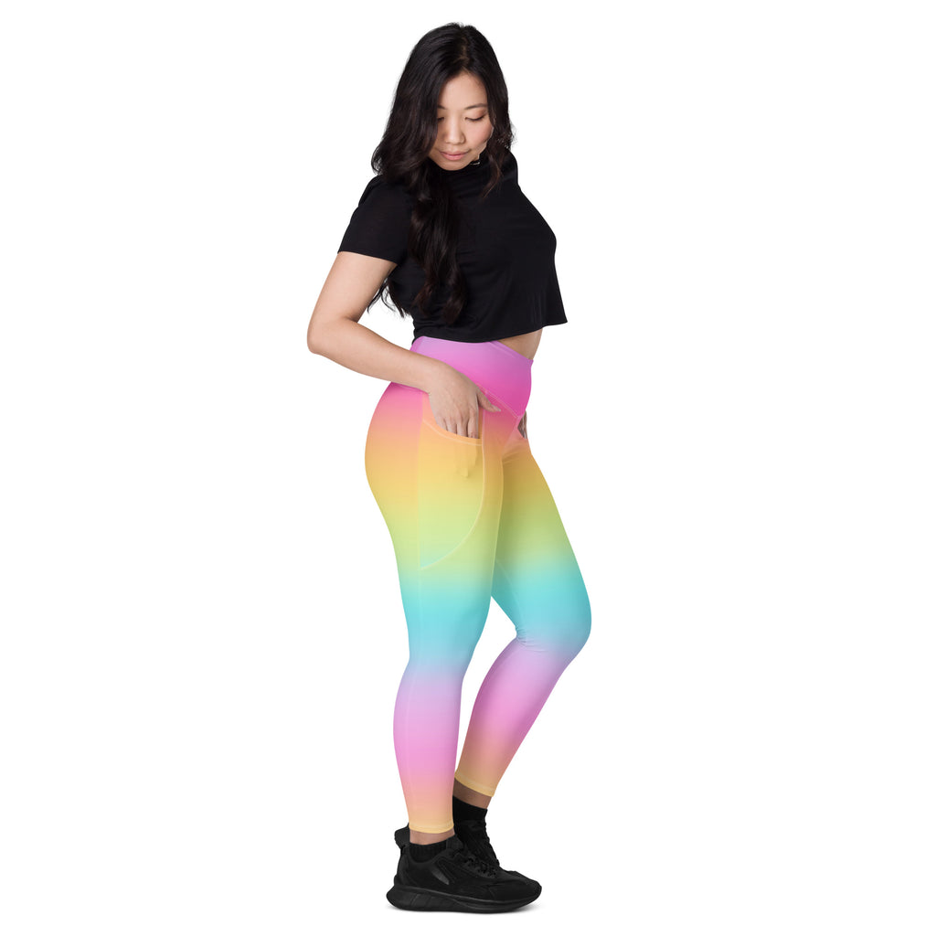 Women’s Bright Rainbow Yoga Leggings With Pockets – High-Waisted, Soft Compression Active Pants