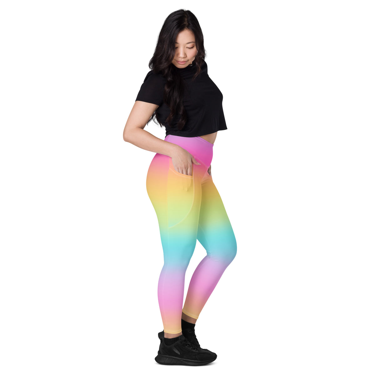 Women’s Bright Rainbow Yoga Leggings With Pockets – High-Waisted, Soft Compression Active Pants