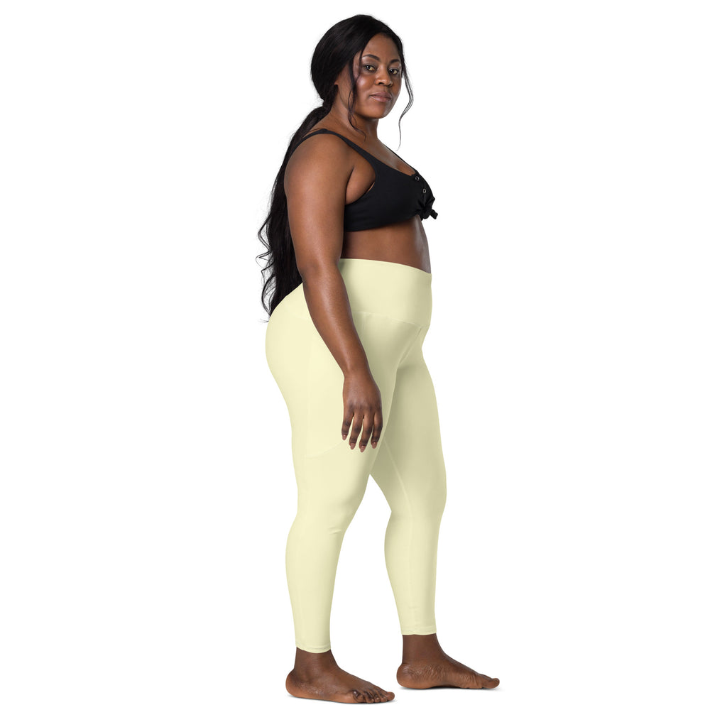 Women’s Cream Yellow Yoga Leggings With Pockets – High-Waisted, Soft Compression Active Pants