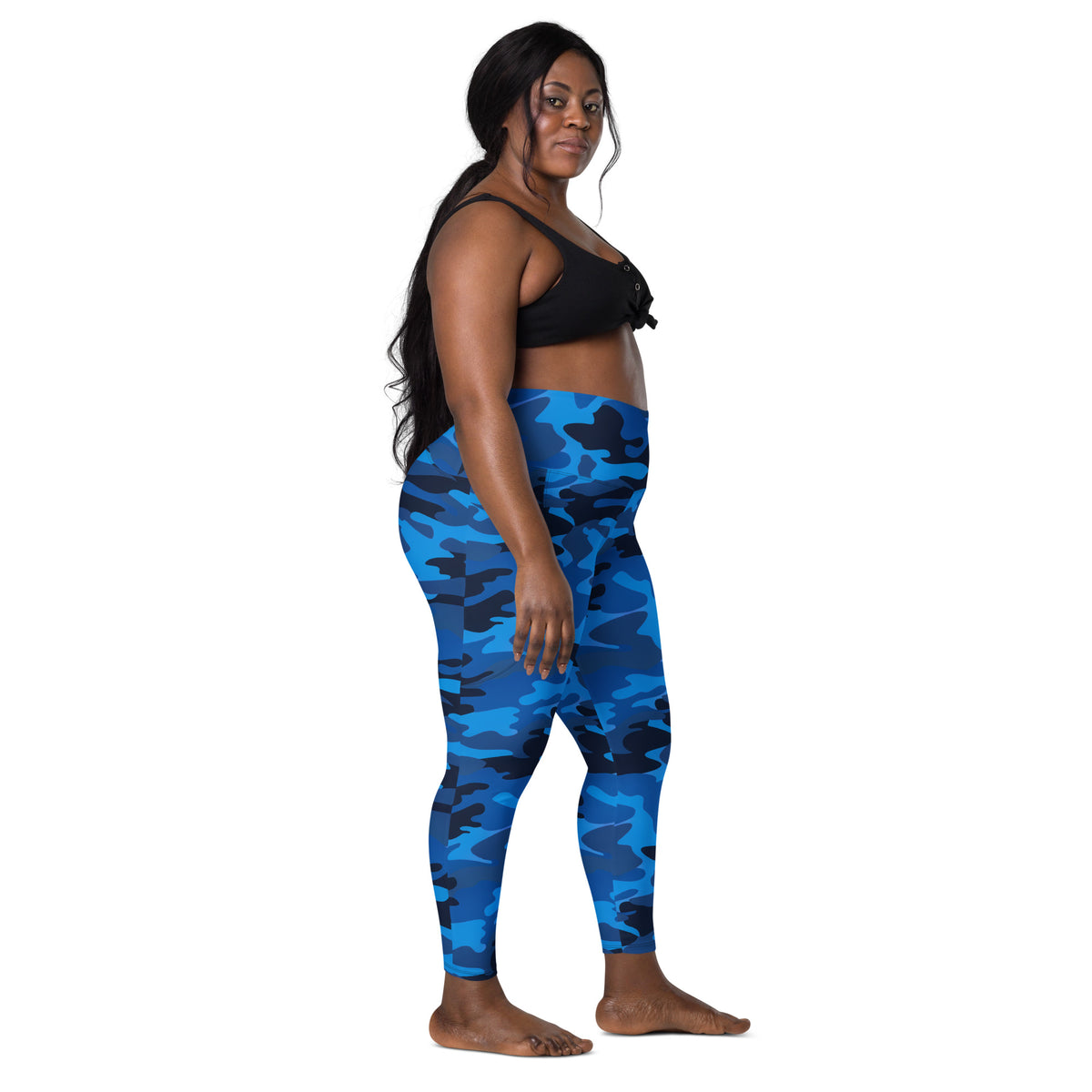 Women’s Blue Camouflage Yoga Leggings With Pockets – High-Waisted, Soft Compression Active Pants