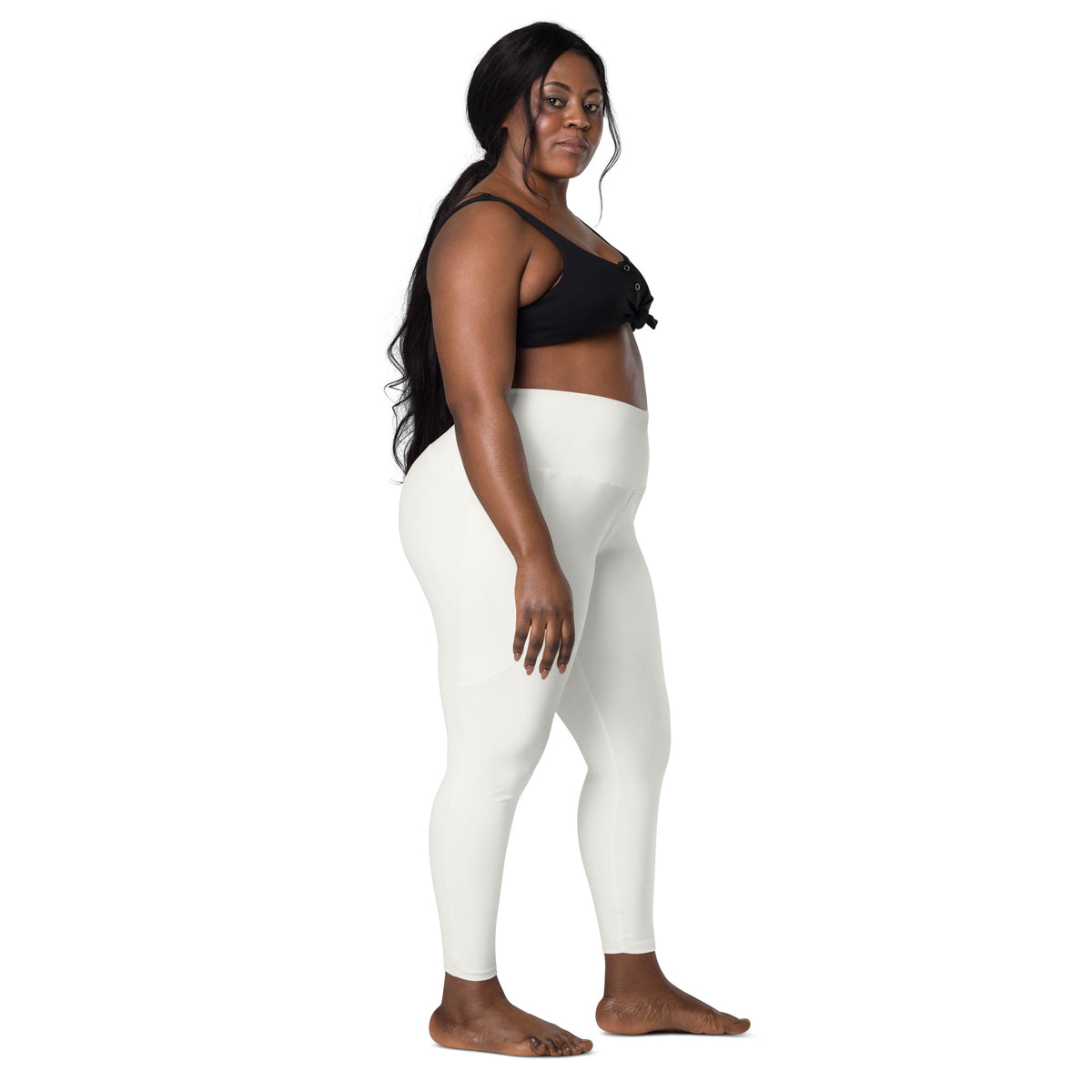 Women’s Light Ivory Yoga Leggings With Pockets – High-Waisted, Soft Compression Active Pants
