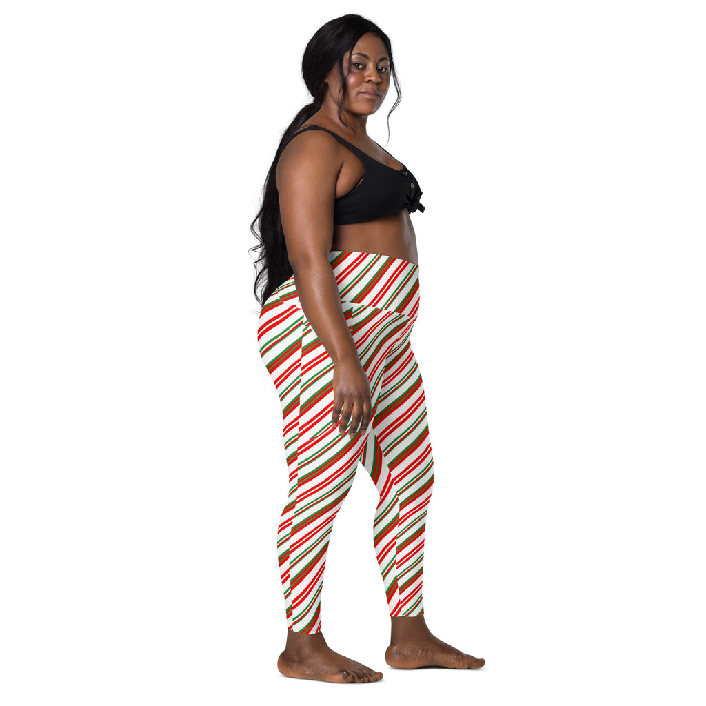 Women’s Christmas Candy Cane Stripe Yoga Leggings With Pockets – High-Waisted, Soft Compression Active Pants