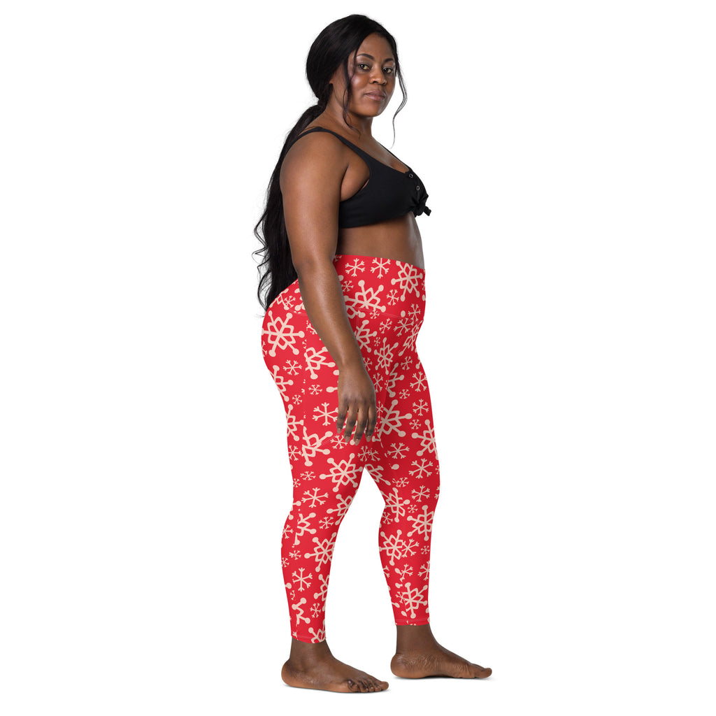 Women’s Red Snowflake Christmas Yoga Leggings With Pockets – High-Waisted, Soft Compression Active Pants