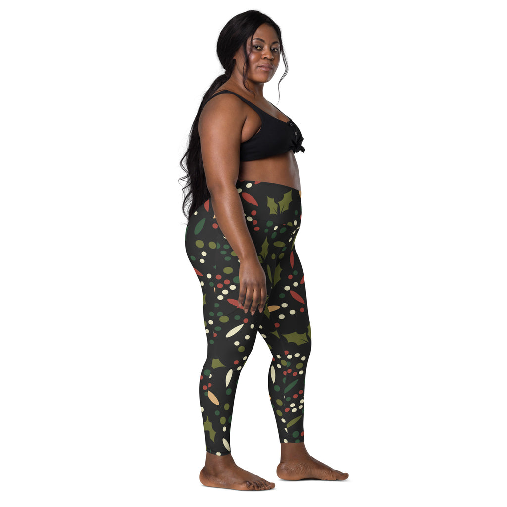 Women’s Christmas Holly Berry Yoga Leggings With Pockets – High-Waisted, Soft Compression Active Pants