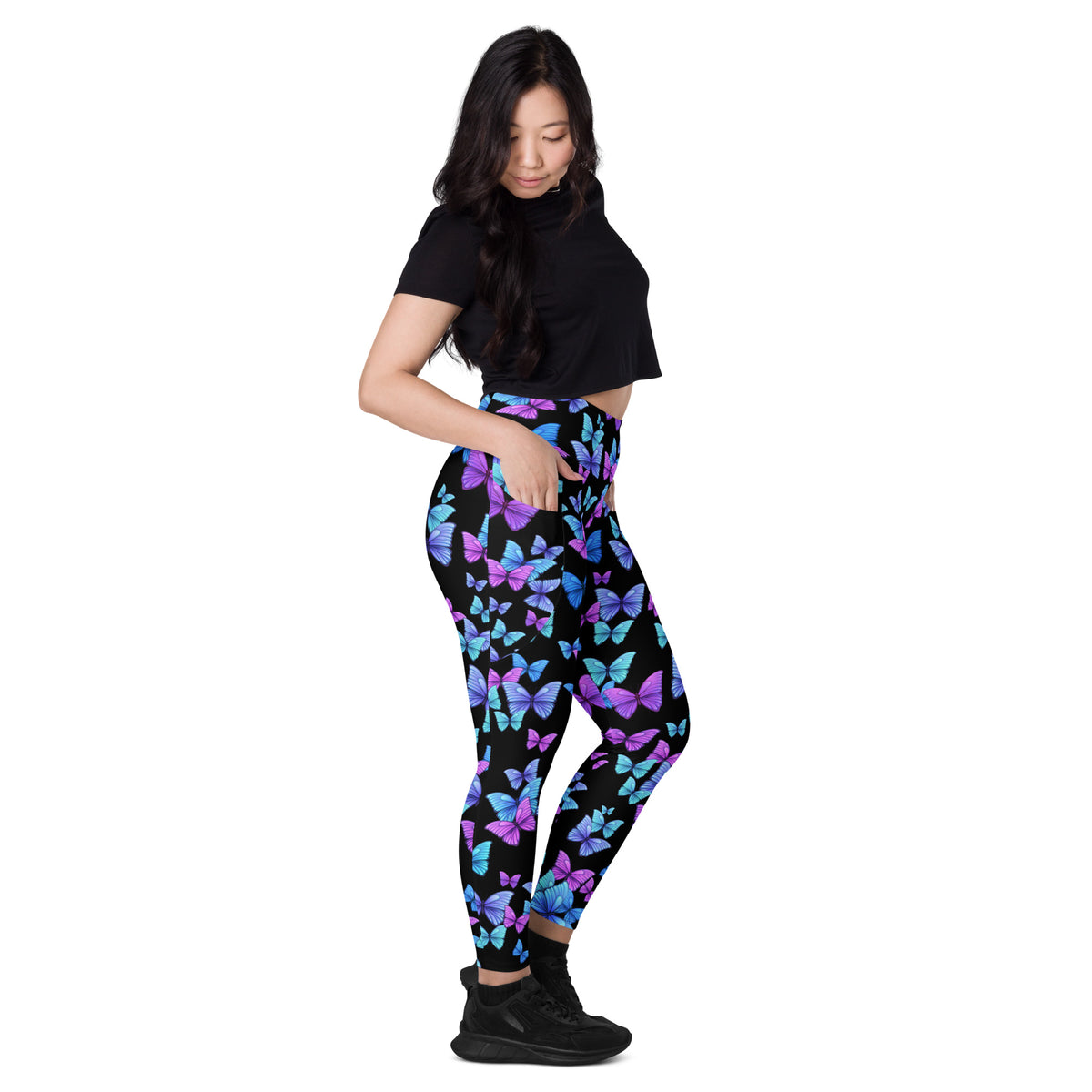Women’s Vibrant Butterfly Leggings With Pockets – High-Waisted, Soft Compression Active Pants