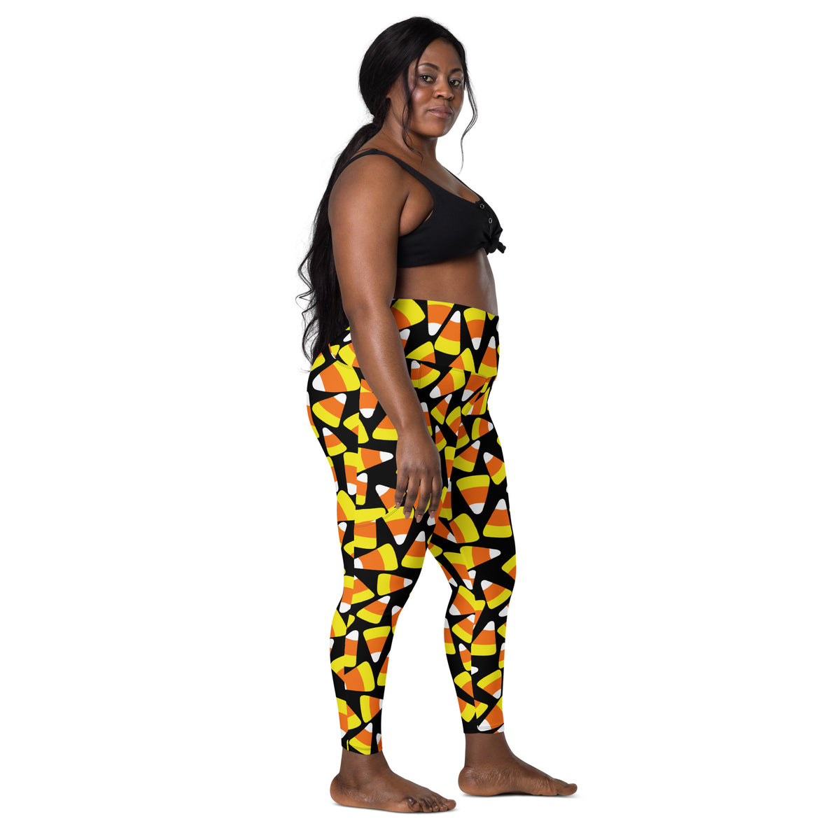Women’s Candy Corn Halloween Leggings With Pockets – High-Waisted, Soft Compression Active Pants