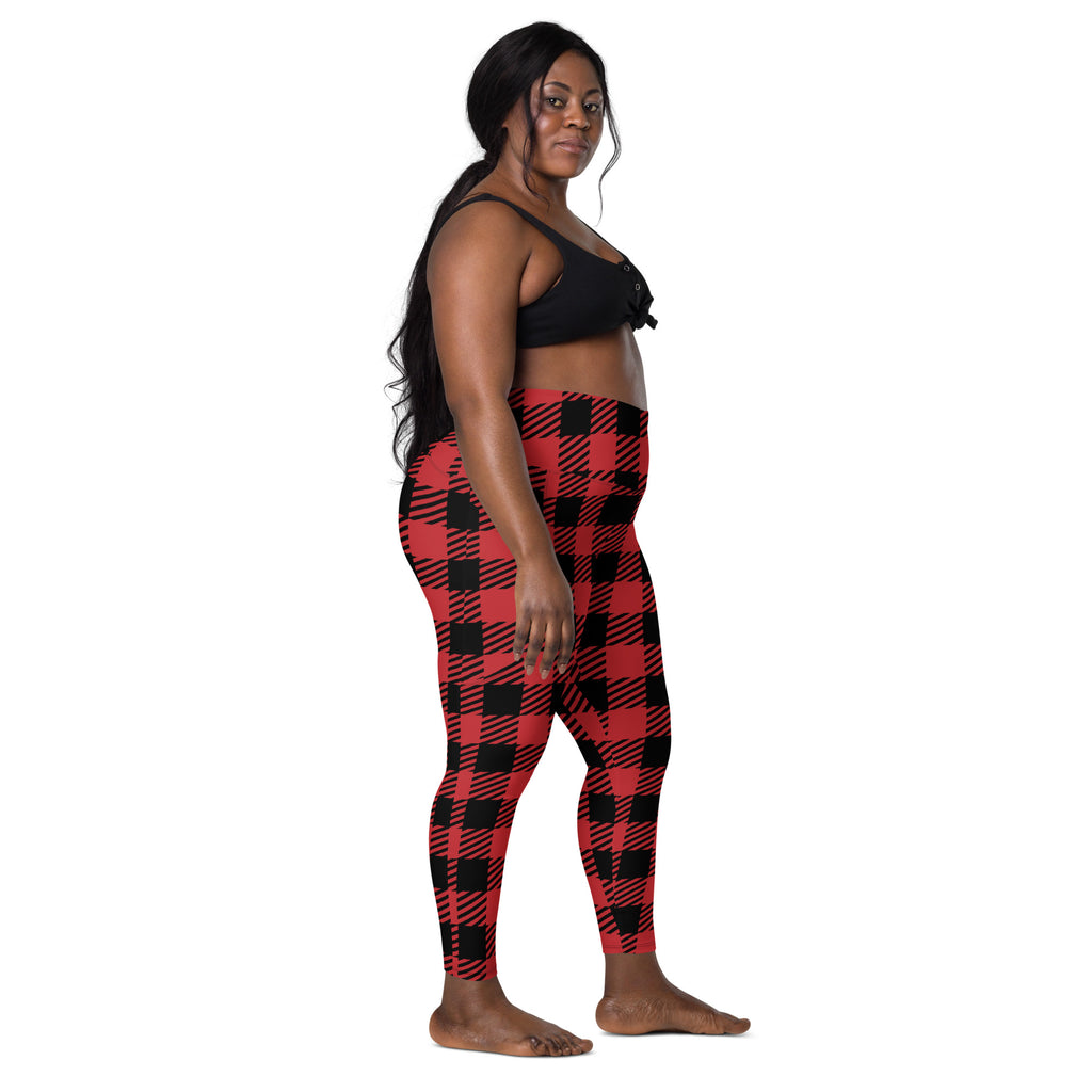 Women’s Red & Black Buffalo Plaid Leggings With Pockets – High-Waisted, Soft Compression Active Pants