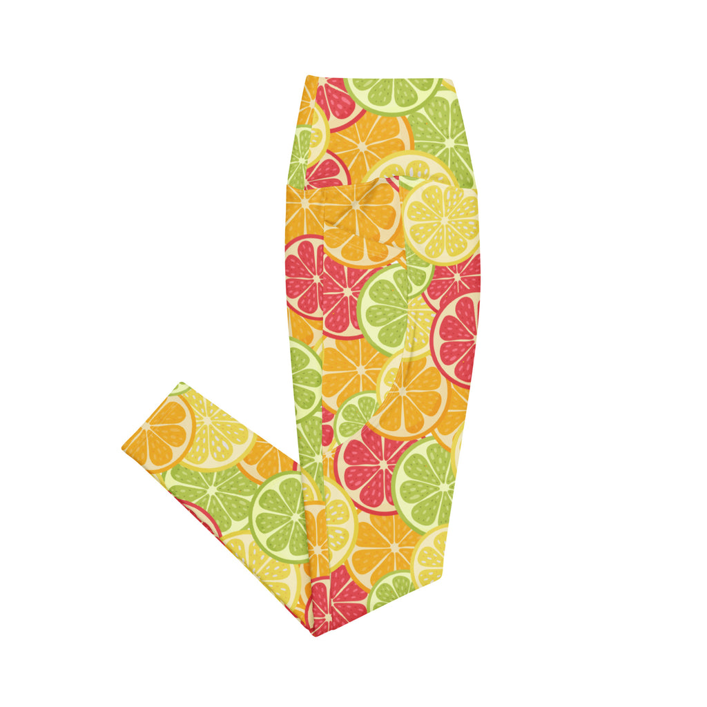 Women’s Citrus Fruit Leggings With Pockets – High-Waisted, Soft Compression Active Pants