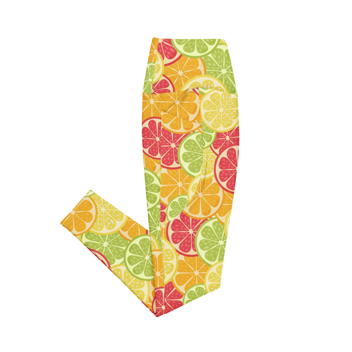 Women’s Citrus Fruit Leggings With Pockets – High-Waisted, Soft Compression Active Pants