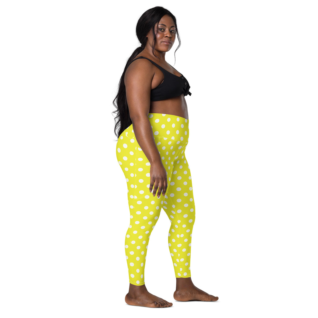 Women’s Yellow Polka Dot Leggings With Pockets – High-Waisted, Soft Compression Active Pants