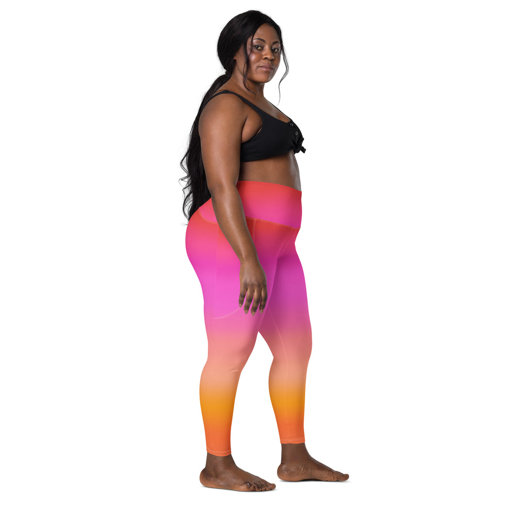Women’s Sunset Ombre Leggings With Pockets – High-Waisted, Soft Compression Active Pants