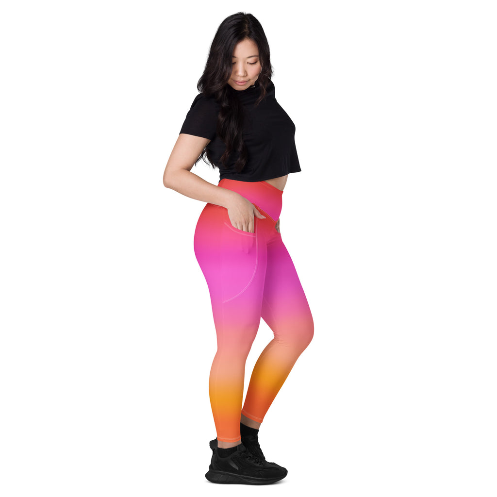 Women’s Sunset Ombre Leggings With Pockets – High-Waisted, Soft Compression Active Pants