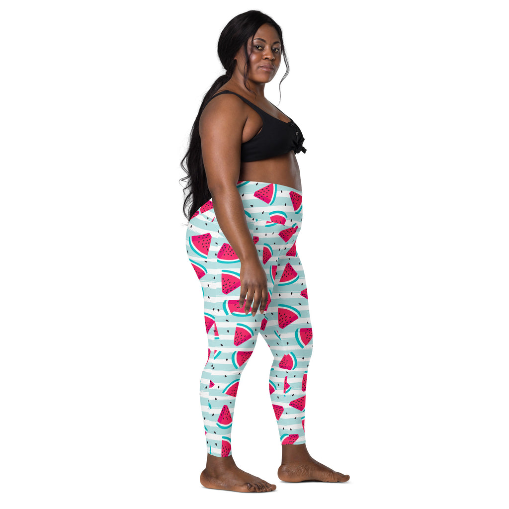 Women’s Watermelon Stripe Yoga Leggings With Pockets – High-Waisted, Soft Compression Active Pants
