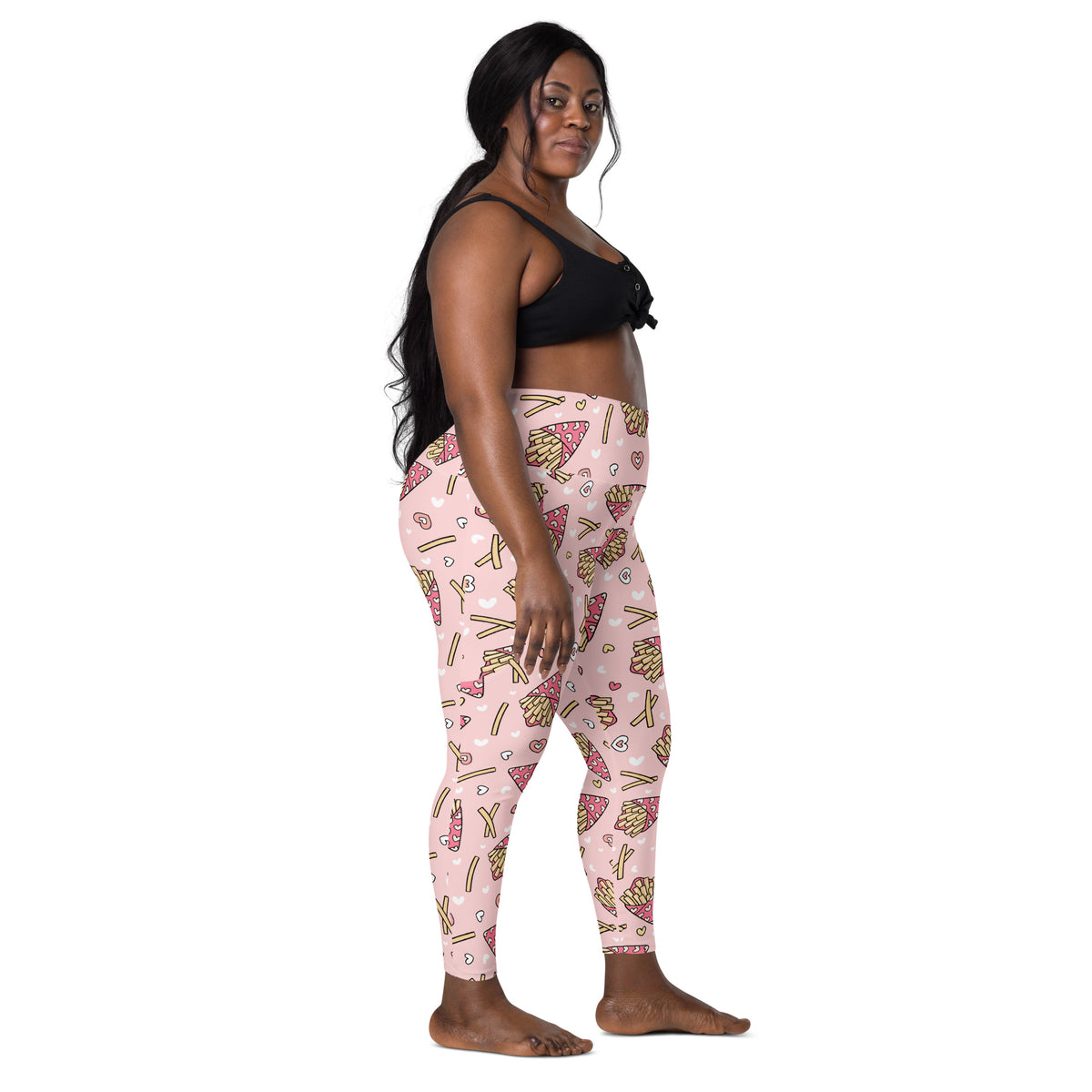 Women’s Pink French Fries Yoga Leggings With Pockets – High-Waisted, Soft Compression Active Pants