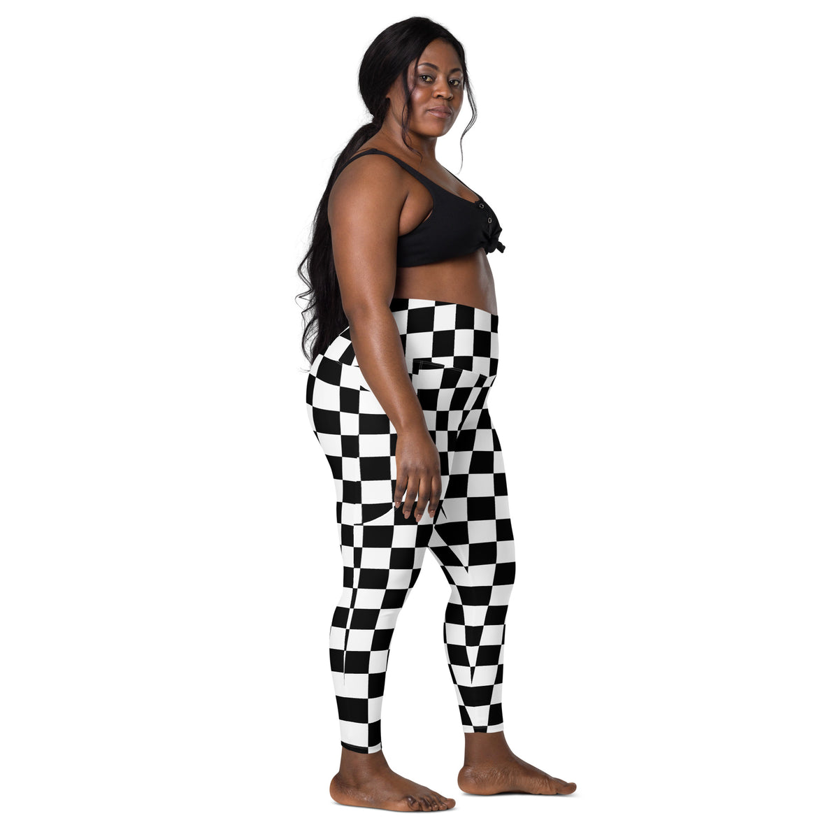 Women’s Checkered Yoga Leggings With Pockets – High-Waisted, Soft Compression Active Pants