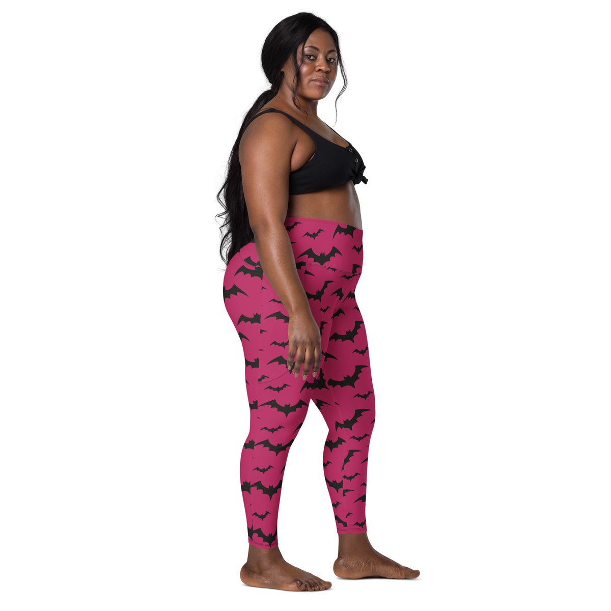 Women’s Pink Bats Halloween Yoga Leggings With Pockets – High-Waisted, Soft Compression Active Pants