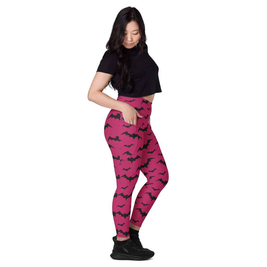 Women’s Pink Bats Halloween Yoga Leggings With Pockets – High-Waisted, Soft Compression Active Pants