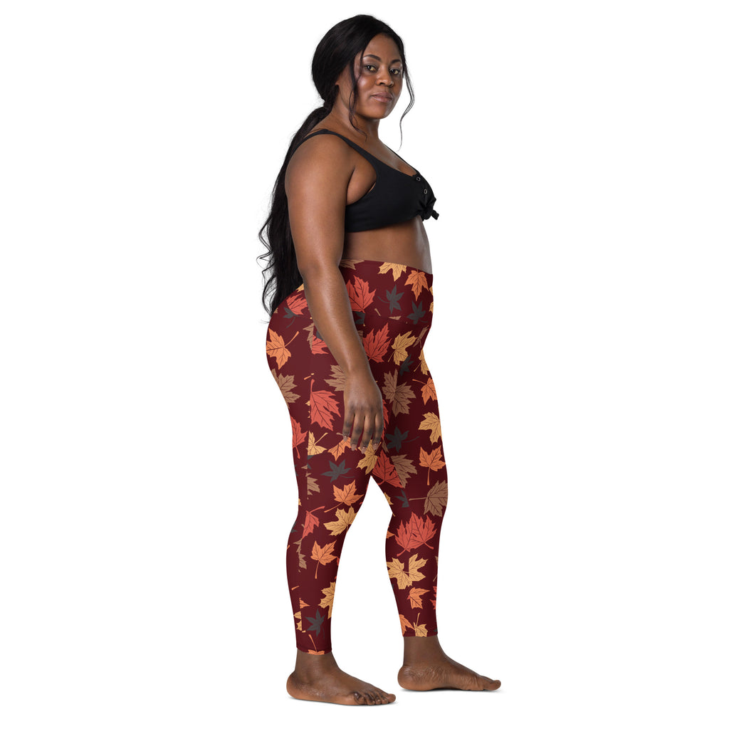 Women’s Fall Leaves Yoga Leggings With Pockets – High-Waisted, Soft Compression Active Pants
