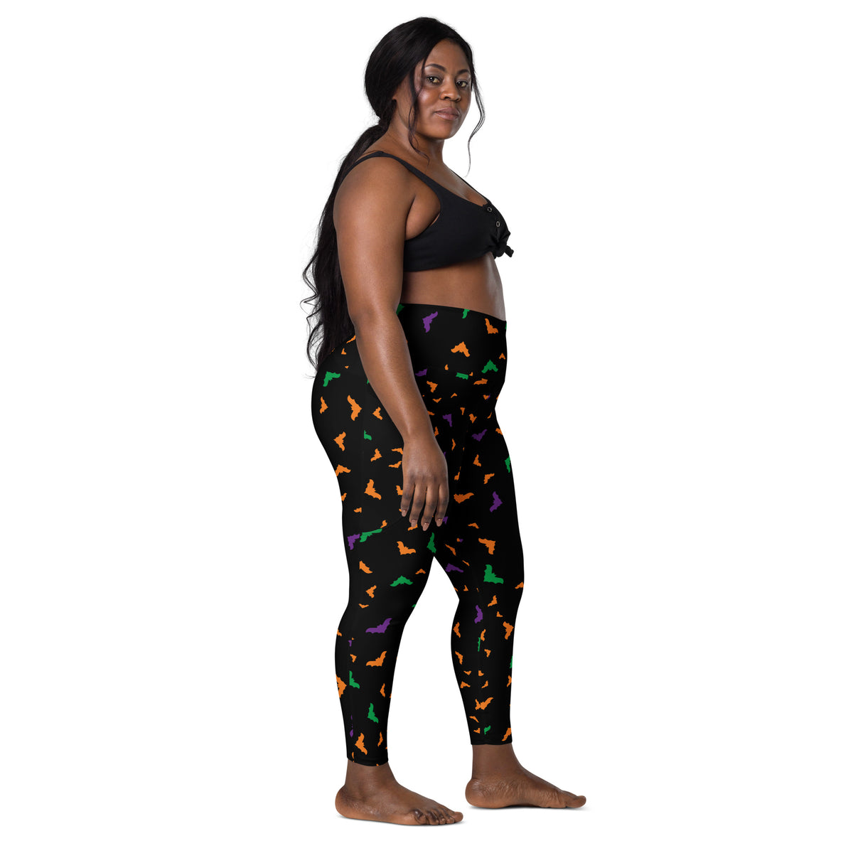 Women’s Colorful Bats Halloween Leggings With Pockets – High-Waisted, Soft Compression Active Pants