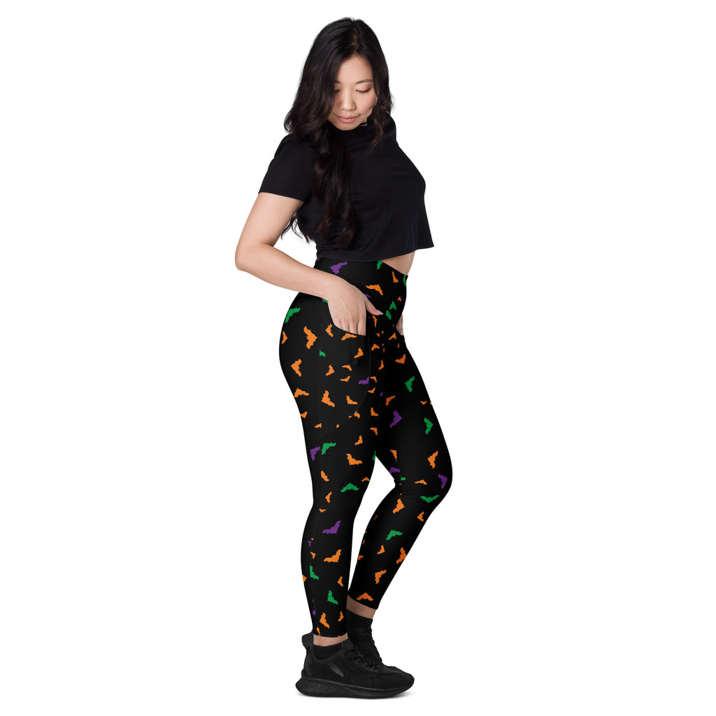 Women’s Colorful Bats Halloween Leggings With Pockets – High-Waisted, Soft Compression Active Pants
