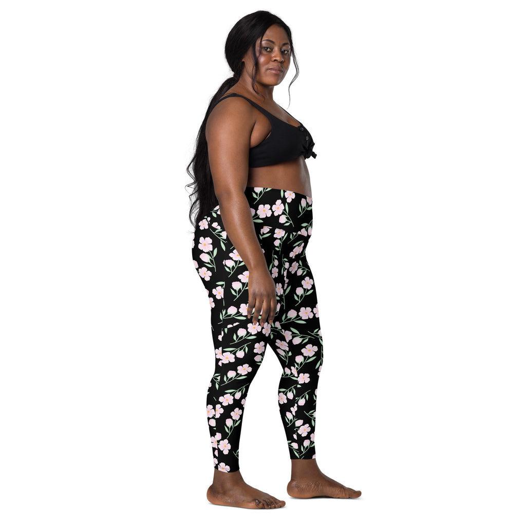 Women’s Pink Floral Leggings With Pockets – High-Waisted, Soft Compression Active Pants