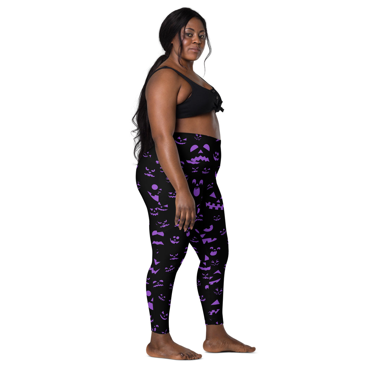 Women’s Purple Jack O’ Lantern Faces Halloween Yoga Leggings With Pockets – High-Waisted, Soft Compression Active Pants