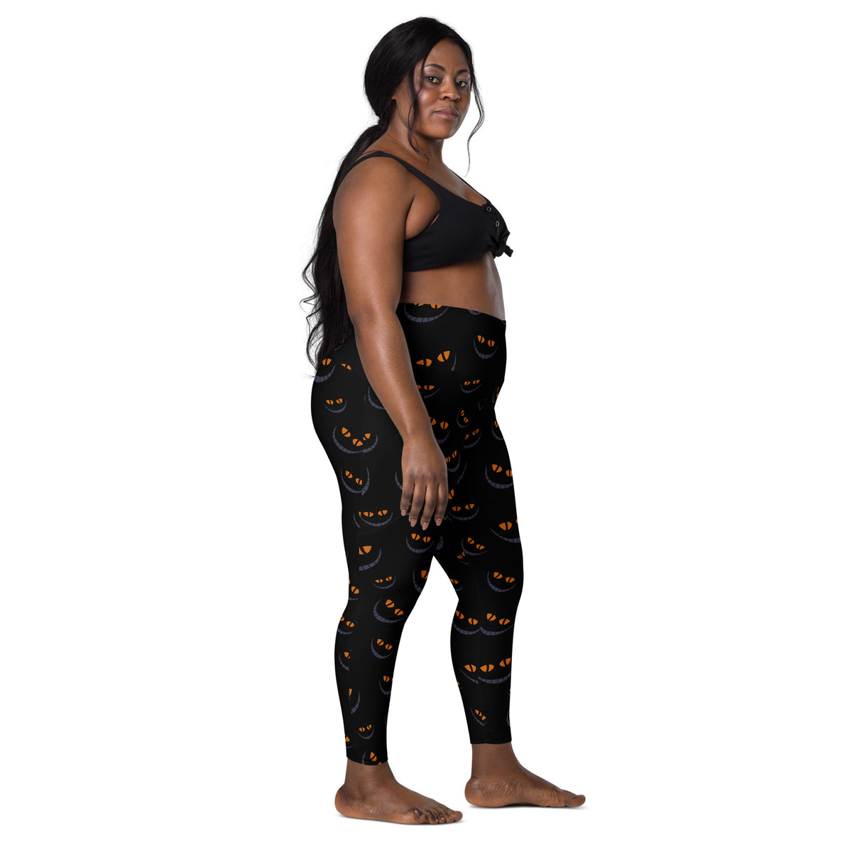 Women’s Spooky Cat Eyes Halloween Yoga Leggings With Pockets – High-Waisted, Soft Compression Active Pants