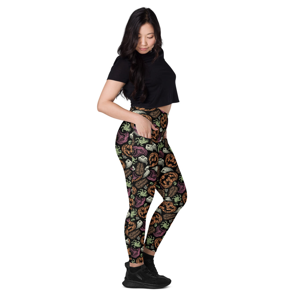 Women’s Spooky Halloween Yoga Leggings With Pockets – High-Waisted, Soft Compression Active Pants