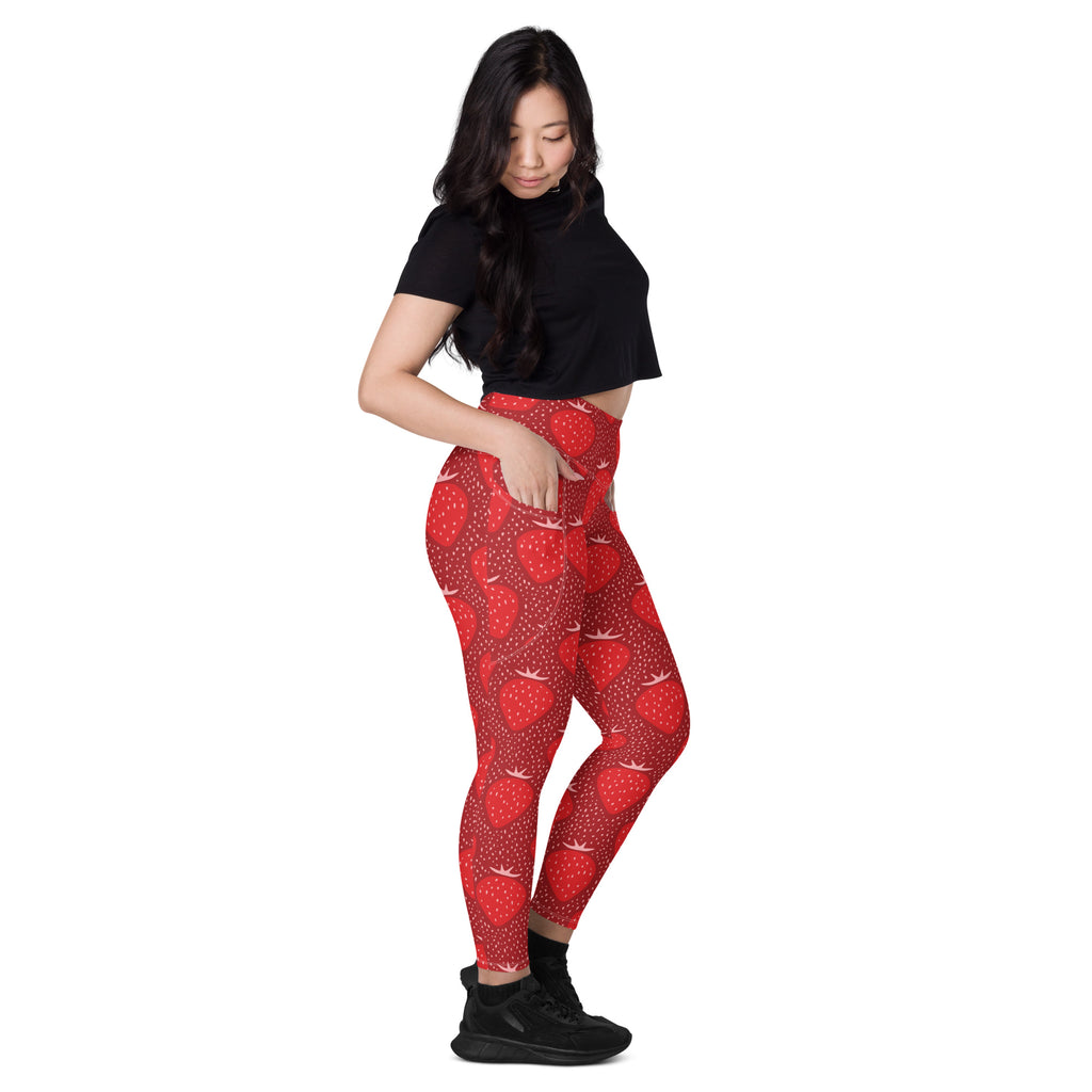 Women’s Strawberry Yoga Leggings With Pockets – High-Waisted, Soft Compression Active Pants
