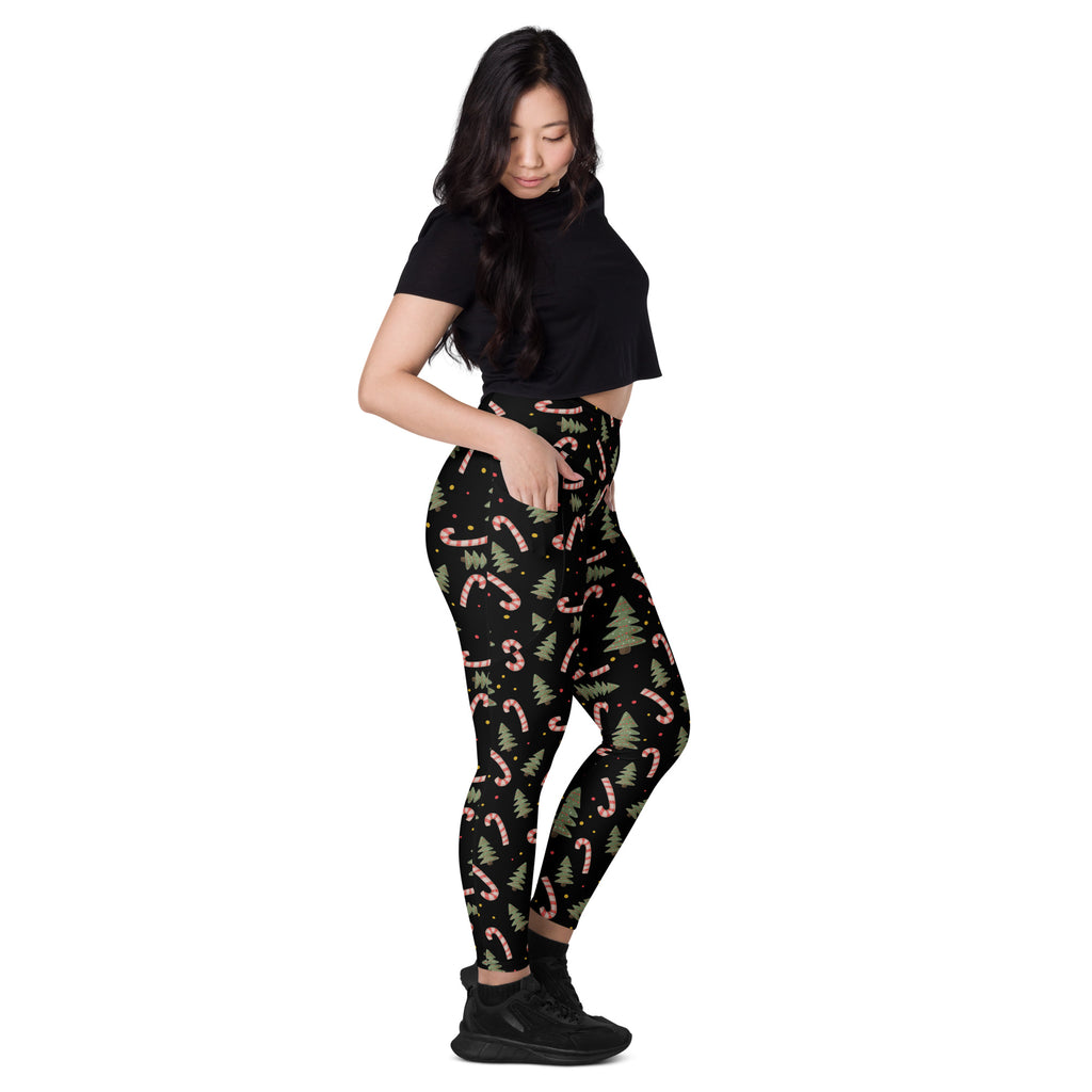 Women’s Christmas Candy Cane Yoga Leggings With Pockets – High-Waisted, Soft Compression Active Pants