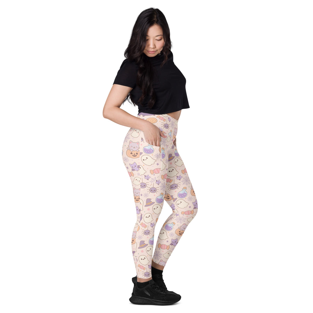 Women’s Pastel Halloween Yoga Leggings With Pockets – High-Waisted, Soft Compression Active Pants