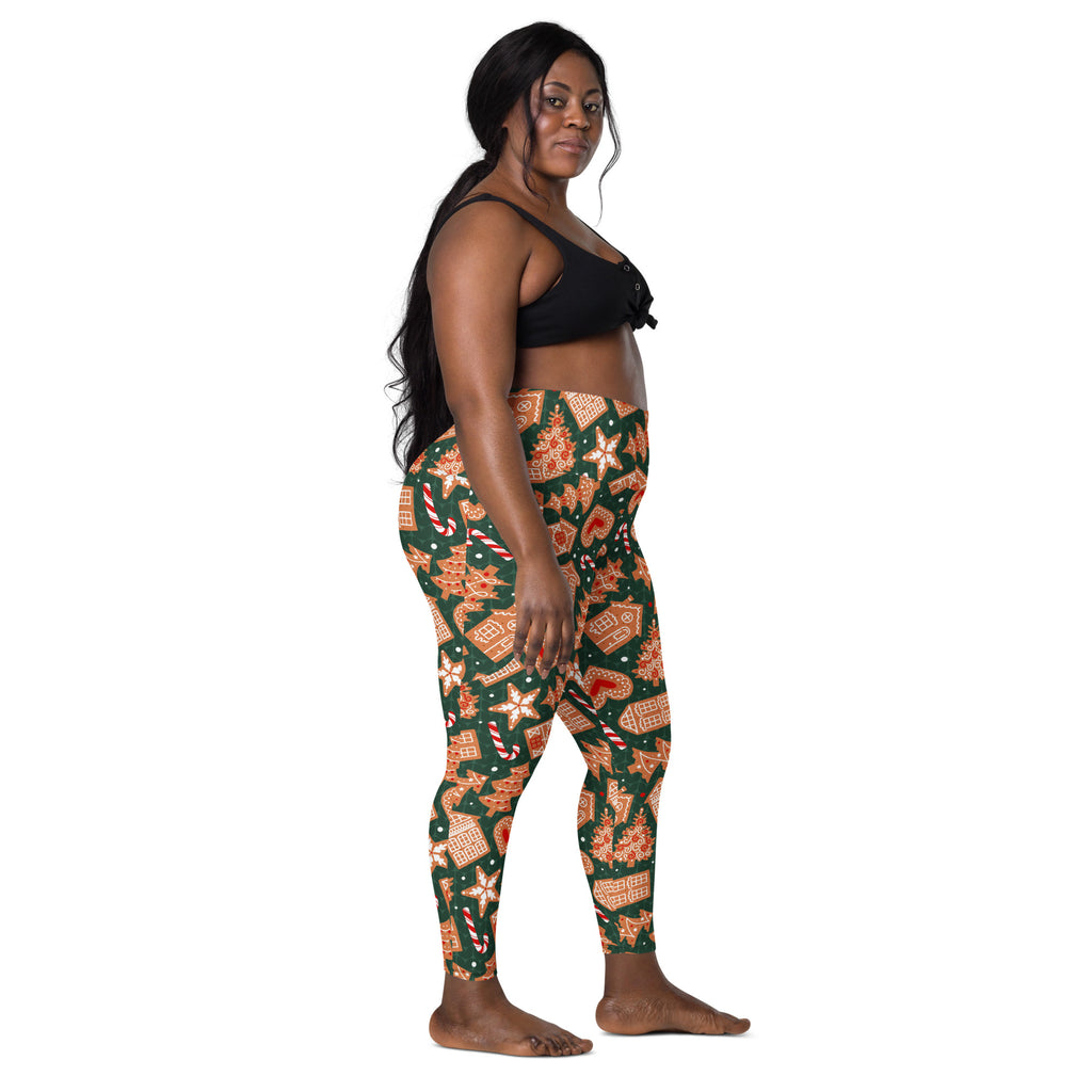 Women’s Green Gingerbread Christmas Yoga Leggings With Pockets – High-Waisted, Soft Compression Active Pants