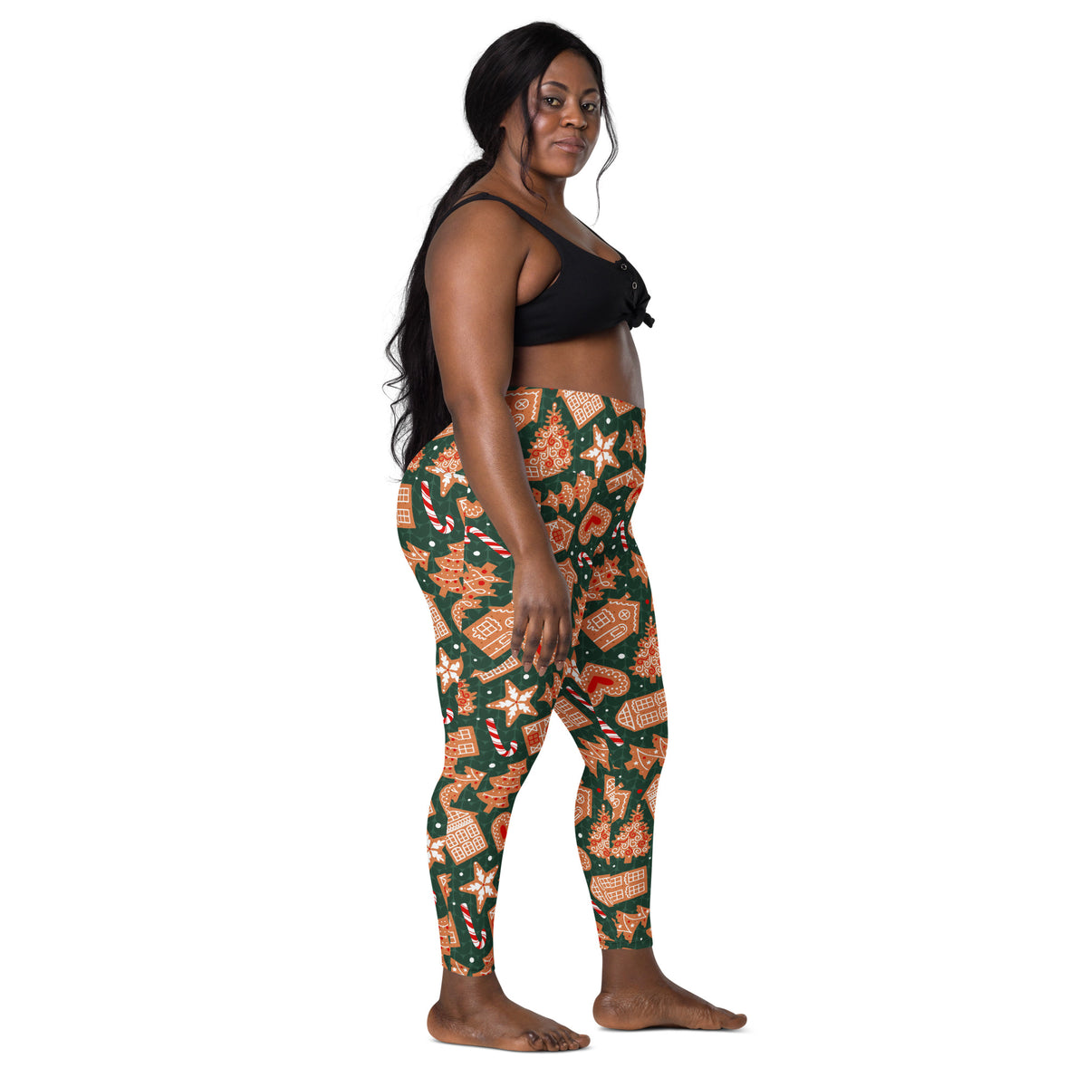Women’s Green Gingerbread Christmas Yoga Leggings With Pockets – High-Waisted, Soft Compression Active Pants