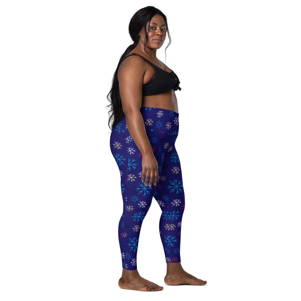 Women’s Blue Snowflake Christmas Yoga Leggings With Pockets – High-Waisted, Soft Compression Active Pants