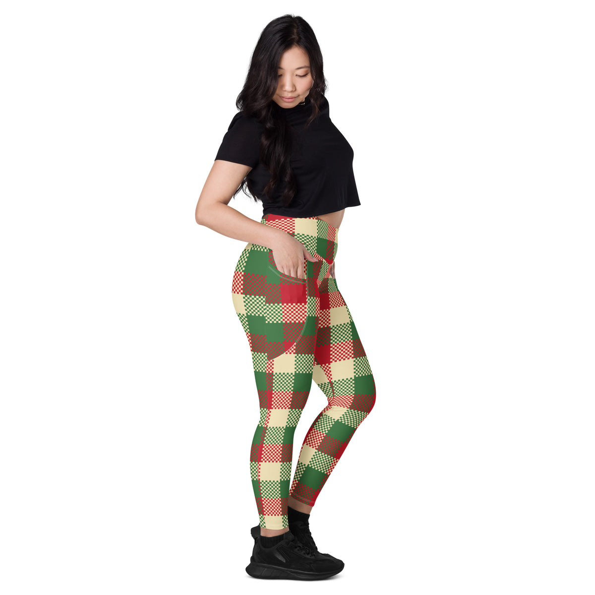 Women’s Christmas Plaid Yoga Leggings With Pockets – High-Waisted, Soft Compression Active Pants