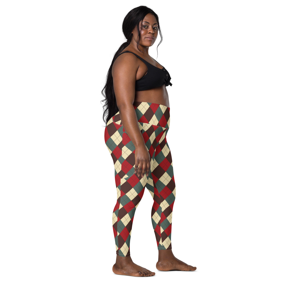 Women’s Vintage Christmas Argyle Yoga Leggings With Pockets – High-Waisted, Soft Compression Active Pants